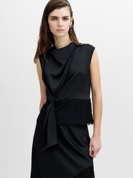 French Connection Dahlia Draped Lace Hem Top, Dark Graphite Grey, Dark Graphite Grey