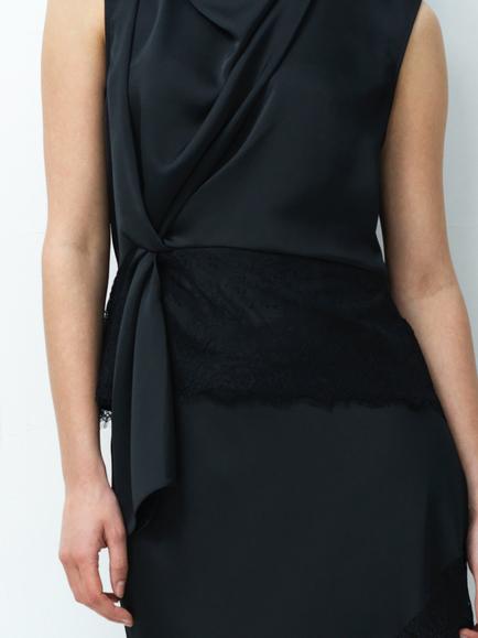French Connection Dahlia Draped Lace Hem Top, Dark Graphite Grey - view 2, Dark Graphite Grey