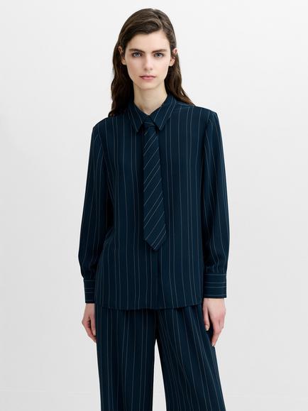 French Connection Erma Pinstripe Tie Long Sleeve Shirt, Navy, Navy