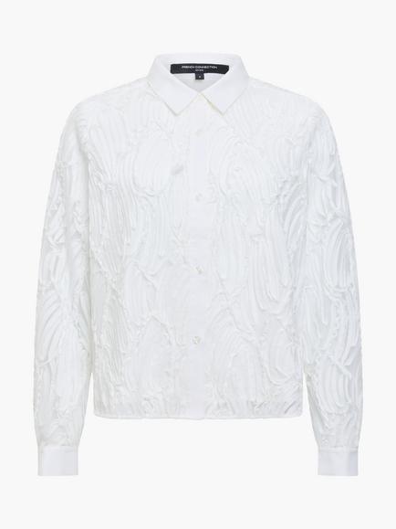 French Connection Margot 3D Textured Long Sleeve Shirt, Winter White, Winter White