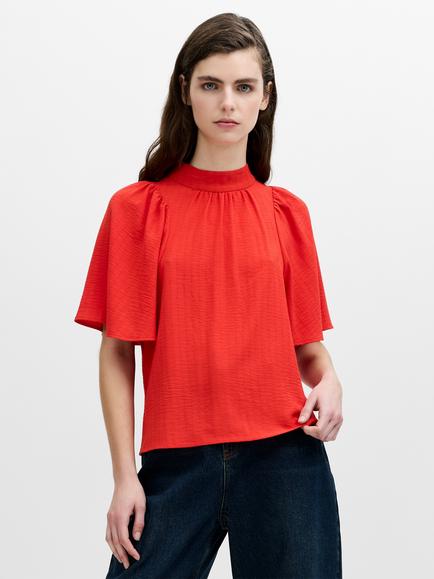 French Connection Codie Textured High Neck Top, Rouge Red, Rouge Red