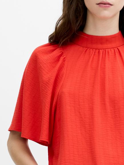 French Connection Codie Textured High Neck Top, Rouge Red - view 2, Rouge Red