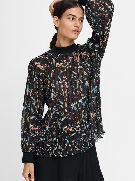 French Connection Kylie Abstract Print Long Sleeve Blouse, Black/Multi, Black Multi