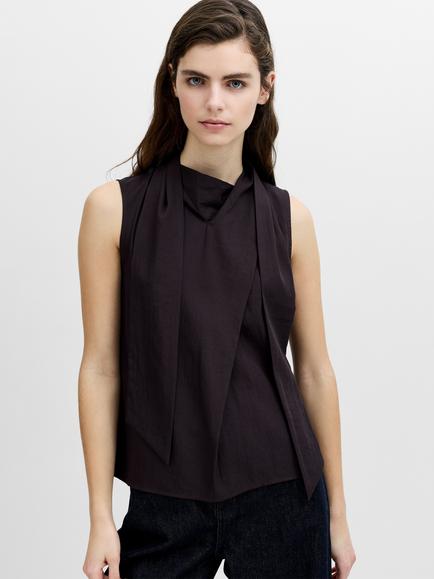 French Connection Leela Sleeveless Scarf Neck Top, Mocha Brown, Mocha Brown