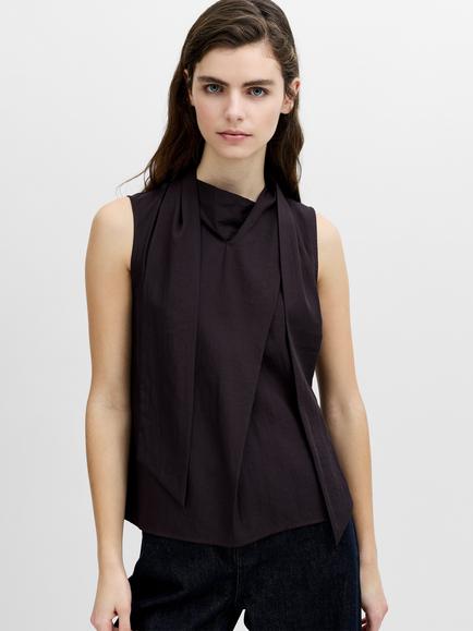 French Connection Leela Sleeveless Scarf Neck Top, Mocha Brown - view 2, Mocha Brown