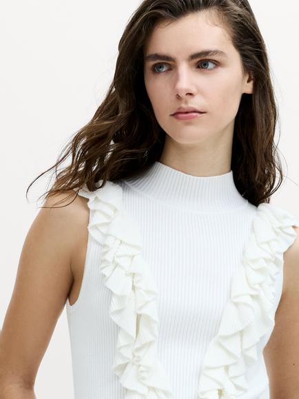 French Connection Lia Sleeveless Ruffled Knit Top, Winter White - view 2, Winter White