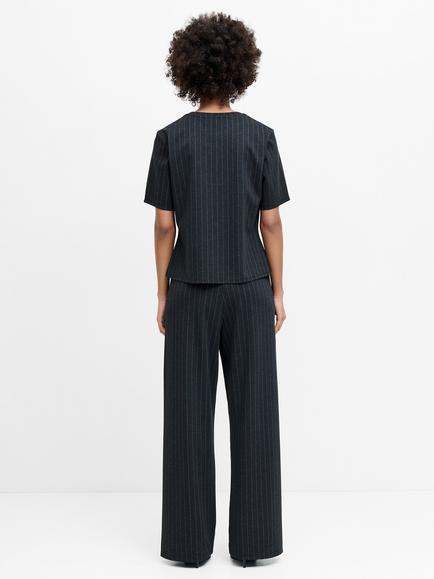 French Connection Sarai Pinstripe Pleat Detail T-Shirt, Grey/White - view 2, Grey/White