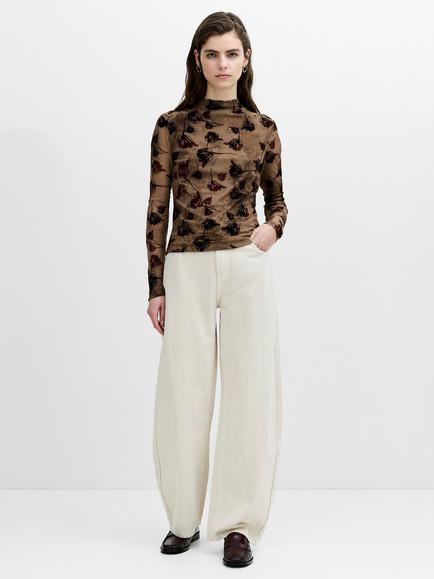 French Connection Tia Floral Mesh Long Sleeve Top, Chocolate Brown - view 2, Chocolate Brown