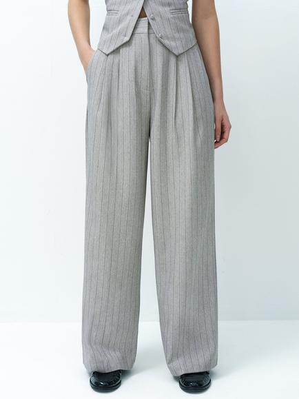French Connection Enya Tailored Pinstripe Wide Leg Trousers, Grey - view 2, Grey