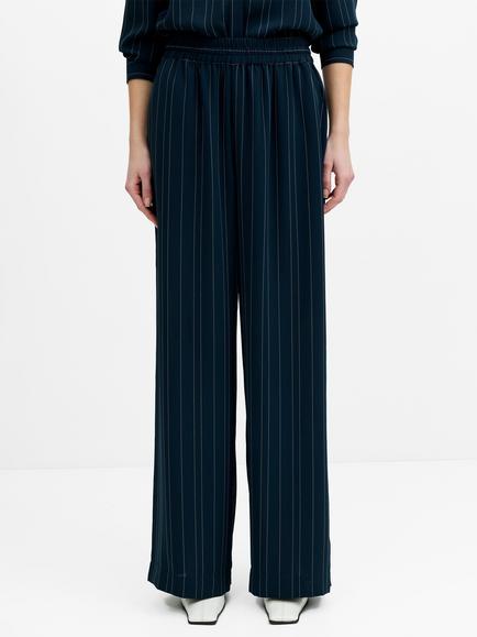 French Connection Erma Pinstripe Pull-On Wide Leg Trousers, Navy - view 2, Navy