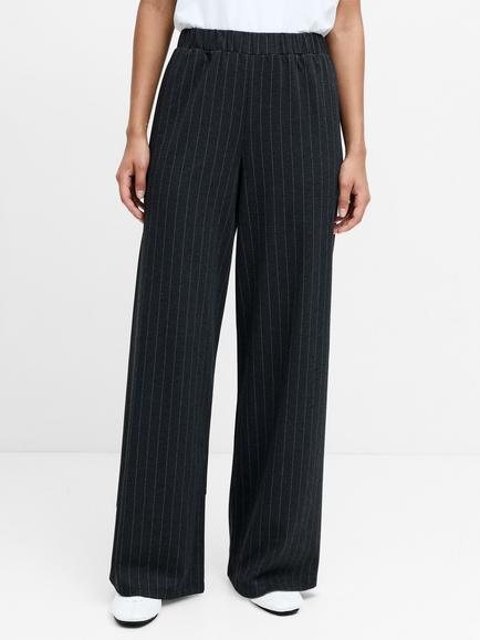 French Connection Sarai Pinstripe Pull-On Wide Leg Trousers, Grey/White - view 2, Grey/White