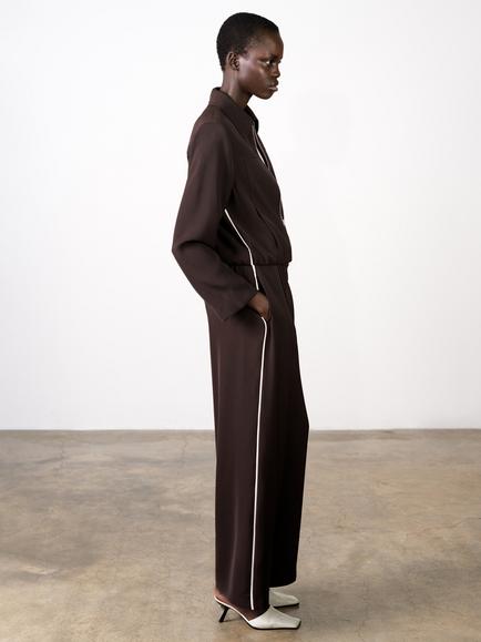 French Connection Vinnie Tailored Contrast Trim Wide Leg Trousers, Mocha Brown, Mocha Brown