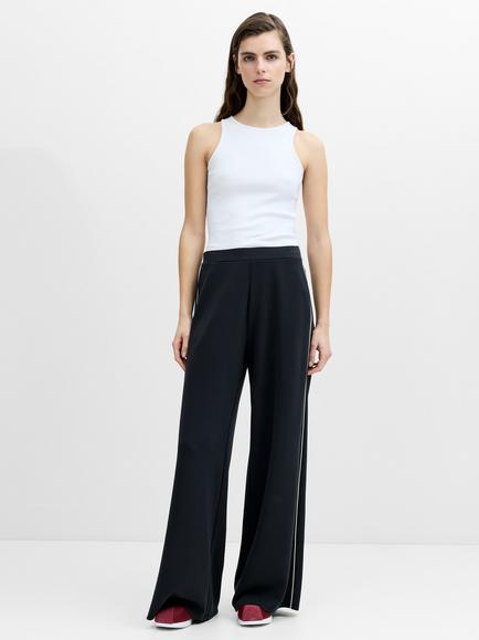 French Connection Wren Side Stripe Wide Leg Joggers, Grey/Cream, Grey/Cream