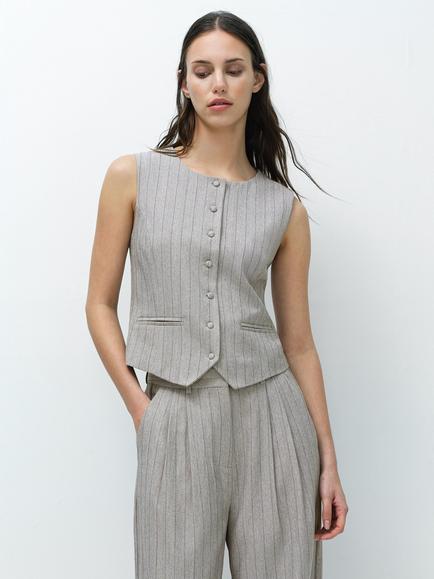 French Connection Enya Striped Waistcoat, Grey Stripe, Grey Stripe