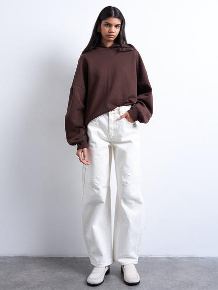 Topshop Mid Rise Barrel Leg Jeans, White, White