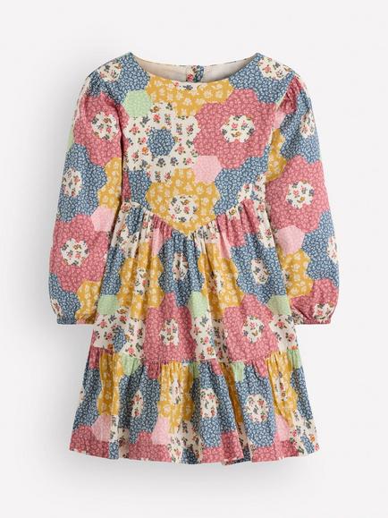 Mini Boden Kids' Celia Wing Sleeve Patchwork Print Dress, Multi, Multi