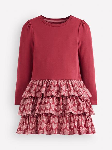 Mini Boden Kids' Cora Cotton Jersey Ra-Ra Dress, Red/Multi, Red/Multi