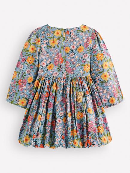 Mini Boden Kids' Floral Long Sleeve Bubble Dress, Blue/Multi - view 2, Blue/Multi
