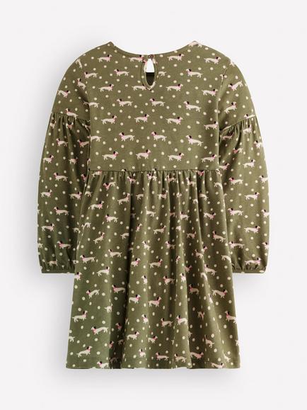 Mini Boden Kids' Madeline Cotton Blouson Sleeve Dress, Green/Multi - view 2, Green/Multi