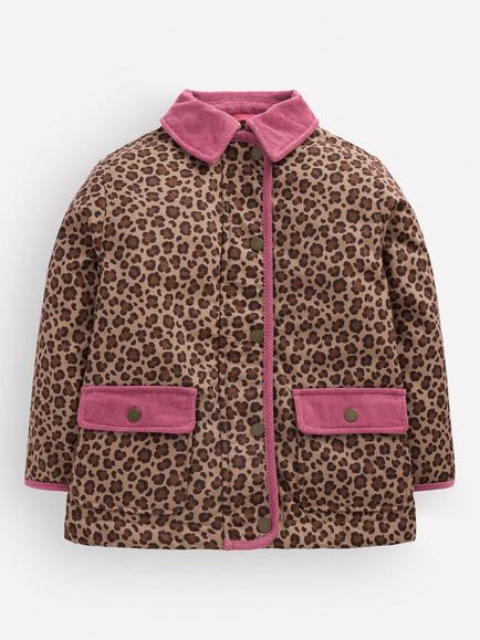 Mini Boden Kids' Quilted Barn Jacket, Brown Leopard, Brown Leopard