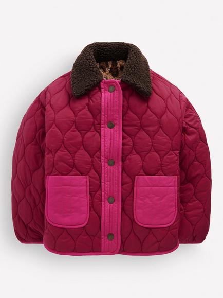 Mini Boden Kids' Reversible Quilted Borg Jacket, Multi, Multi