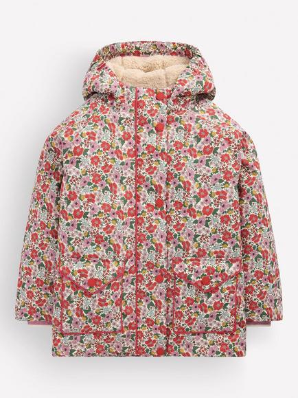 Mini Boden Kids' Floral Sherpa Lined Anorak, Multi, Multi