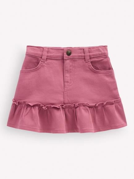 Mini Boden Kids' Frill Hem Denim Skirt, Pink Heather, Pink Heather