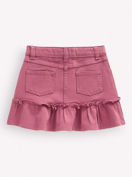 Mini Boden Kids' Frill Hem Denim Skirt, Pink Heather - view 2, Pink Heather