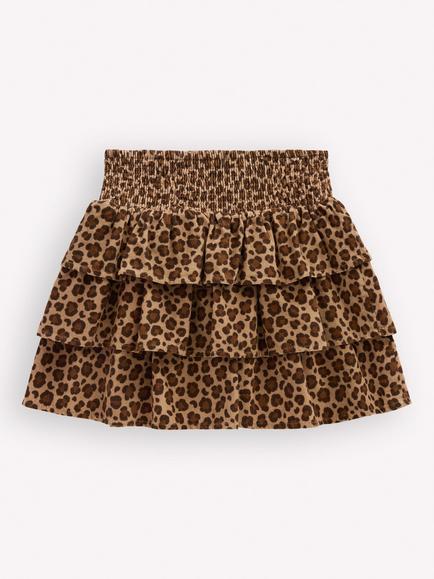Mini Boden Kids' Smocked Waist Ruffle Skirt, Brown/Multi - view 2, Brown/Multi