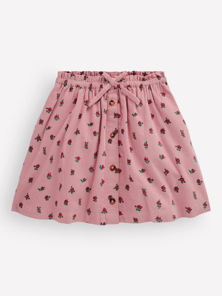 Mini Boden Kids' Floral Button-Through Cotton Skirt, Pink/Multi, Pink/Multi