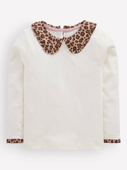 Mini Boden Kids' Cotton Collard Long Sleeve T-Shirt, Soft Ivory/Multi, Soft Ivory/Multi