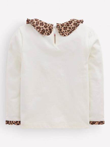 Mini Boden Kids' Cotton Collard Long Sleeve T-Shirt, Soft Ivory/Multi - view 2, Soft Ivory/Multi