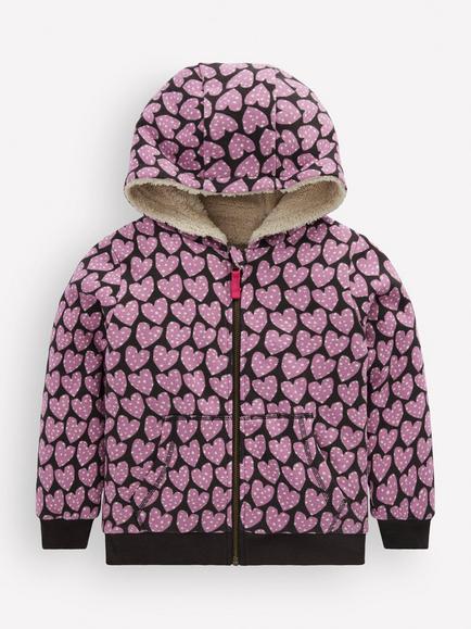 Mini Boden Kids' Reversible Borg Hoodie, Purple/Multi, Purple/Multi