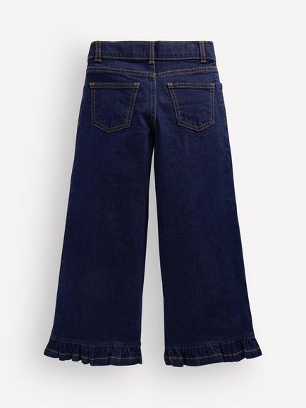 Mini Boden Kids' Wide Leg Frill Hem Jeans, Indigo - view 2, Indigo