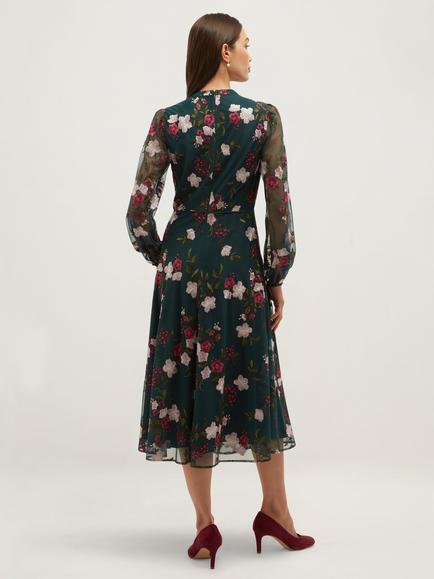 Hobbs Flo Embroidered Dress, Green - view 2, Green