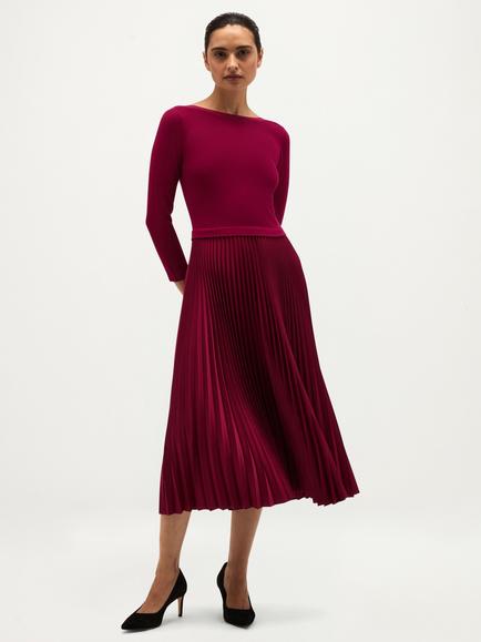 Hobbs Lucinda Knitted Pleated Satin Dress, Pink, Pink