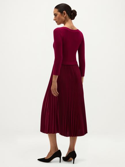 Hobbs Lucinda Knitted Pleated Satin Dress, Pink - view 2, Pink