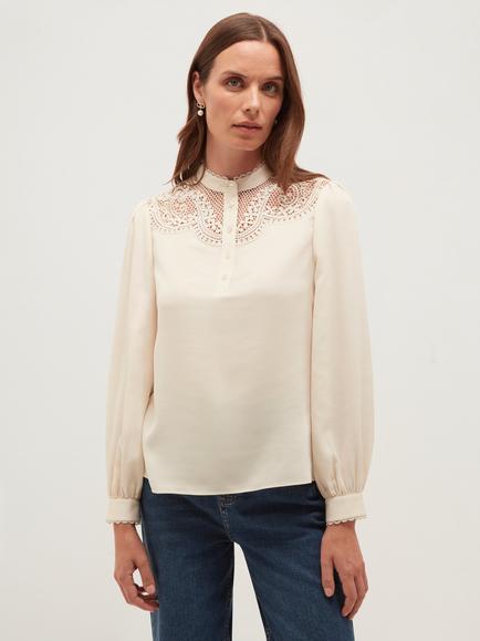 Hobbs Rosie Lace Detail Blouse, Cream, Cream