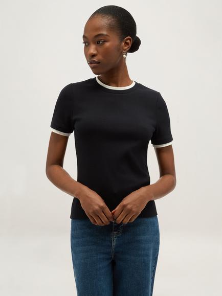 Hobbs Kali Ribbed Top, Navy/Ivory, Navy/Ivory