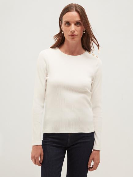 Hobbs Tasmin Button Detail Long Sleeve Top, Cream, Cream