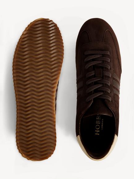 Hobbs Sophie Suede Lace Up Trainers, Brown - view 2, Brown