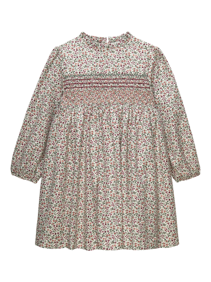 Trotters Kids' Edie Berry Floral Smocked Dress, Burgundy, Burgundy