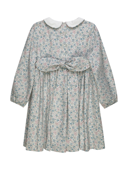 Trotters Kids' Lina Long Sleeve Floral Smocked Dress, Blue - view 2, Blue
