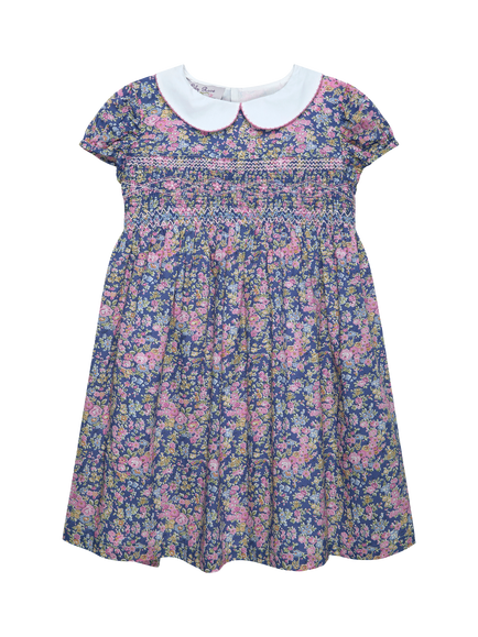 Trotters Kids' Liberty Tatum Print Short Sleeve Smock Dress, Blue, Blue