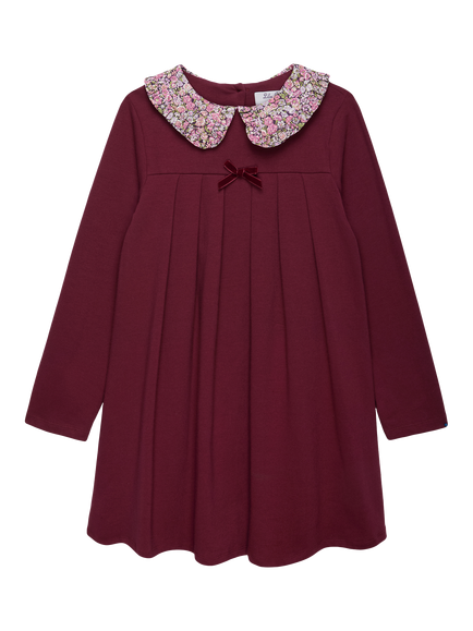 Trotters Kids' Liberty Chive Long Sleeve Dress, Claret, Claret