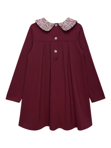 Trotters Kids' Liberty Chive Long Sleeve Dress, Claret - view 2, Claret