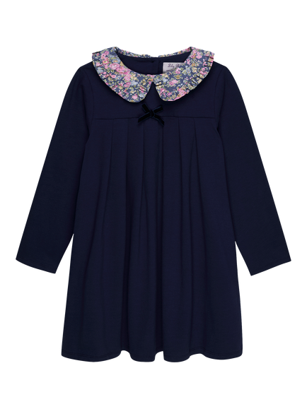Trotters Kids' Liberty Tatum Print Long Sleeve Dress, Navy, Navy