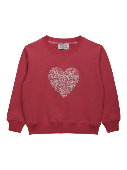 Trotters Kids' Emma & Georgina Cotton Heart Appliqué Sweatshirt, Raspberry, Raspberry