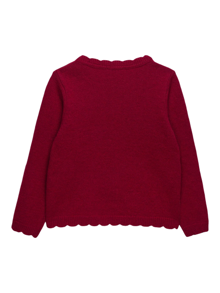 Trotters Kids' Festive Fawn Scallop Jumper, Red/Multi - view 2, Red/Multi
