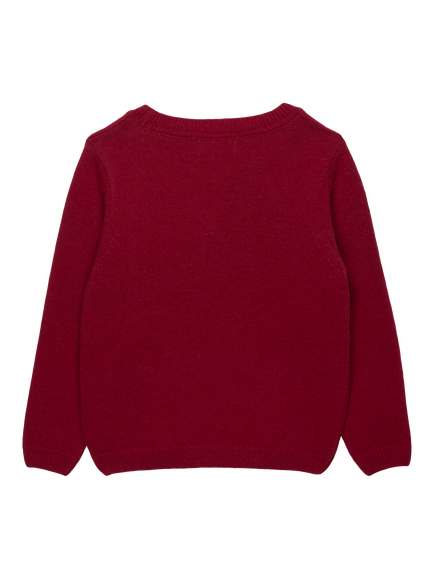 Trotters Kids' Knitted Christmas Stocking Jumper, Crimson - view 2, Crimson